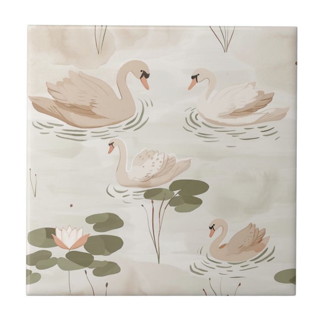 Cute watercolor swan pattern tile (Front)