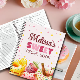 Cute Watercolor Sweet Doughnut With Name Recipe Notebook