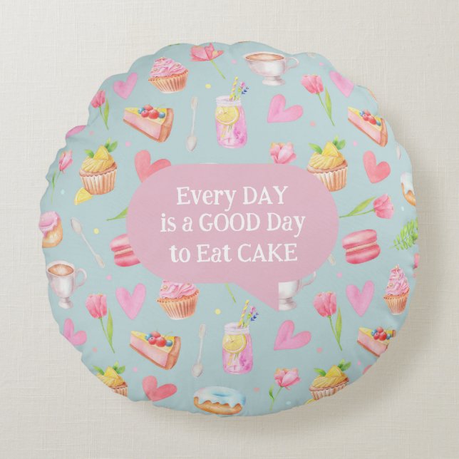 Cute Watercolor Sweets Round Pillow (Front)