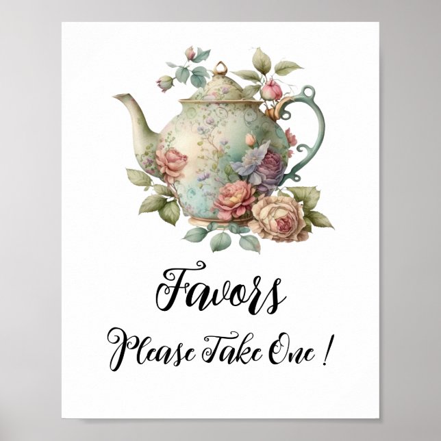 Cute Watercolor Teapot Favours Sign (Front)