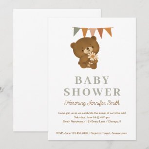 Cute watercolor teddy bear Baby Shower Invitation