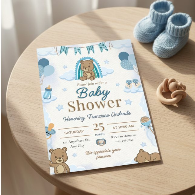 Cute Watercolor Teddy Bear Baby Shower Invitation (Creator Uploaded)