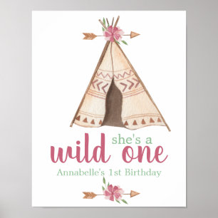 Cute Watercolor Teepee Boho 1st Birthday Poster