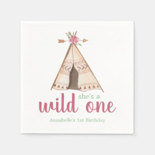Cute Watercolor Teepee Wild One 1st Birthday Napkin