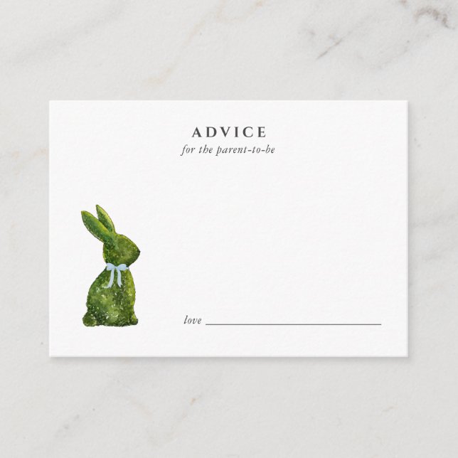 Cute watercolor topiary Rabbit Baby Advice card (Front)