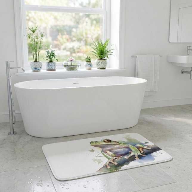 Cute Watercolor Tree Frog Bath Mat (Creator Uploaded)