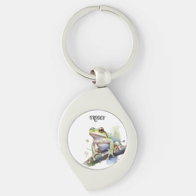 Cute Watercolor Tree Frog, custom Keychain (Front)