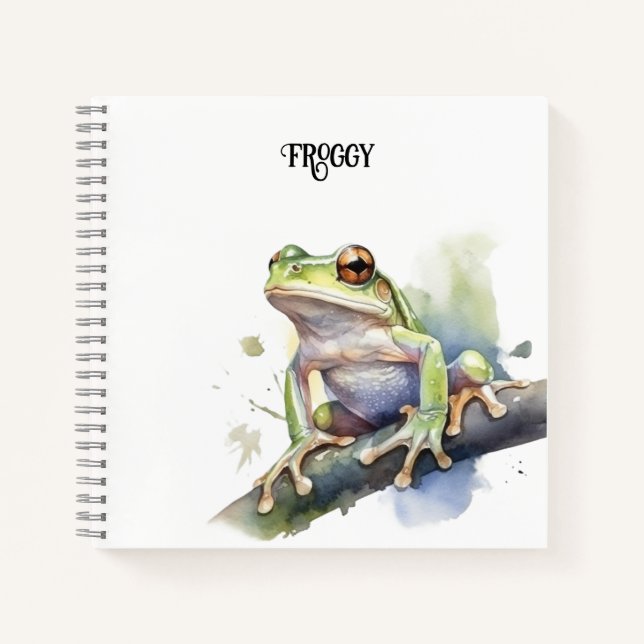 Cute Watercolor Tree Frog, custom Notebook (Front)