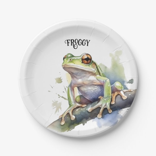 Cute Watercolor Tree Frog, custom Paper Plate (Front)