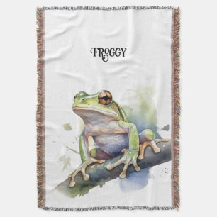 Cute Watercolor Tree Frog, custom Throw Blanket