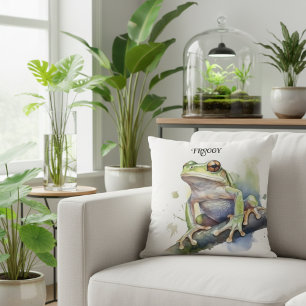 Cute Watercolor Tree Frog, custom Throw Pillow
