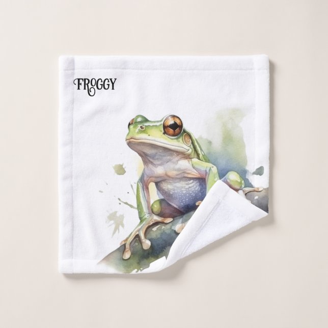 Cute Watercolor Tree Frog, custom Wash Cloth (Wash Cloth)