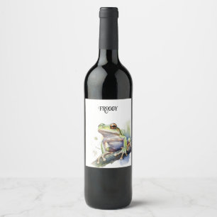 Cute Watercolor Tree Frog, custom Wine Label