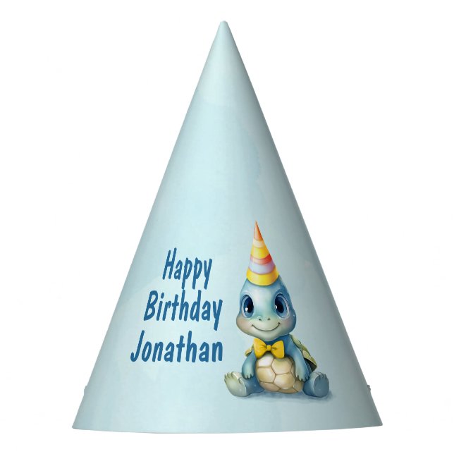 Cute watercolor turtle kids birthday party hat (Front)