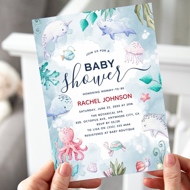 Cute Watercolor Under the Sea Baby Shower Invitation (Creator Uploaded)