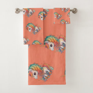 Cute watercolor unicorn ,lavender   bath towel set