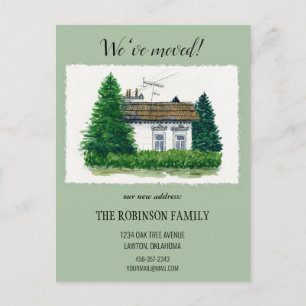Cute Watercolor Vintage Cottage We've Moved Retro Postcard