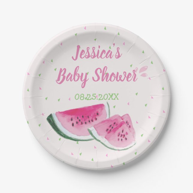 Cute Watercolor Watermelon Baby Shower Paper Plate (Front)