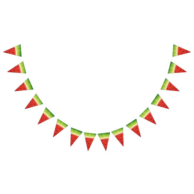 Cute Watercolor Watermelon Giant funny slice Bunting Flags (All)