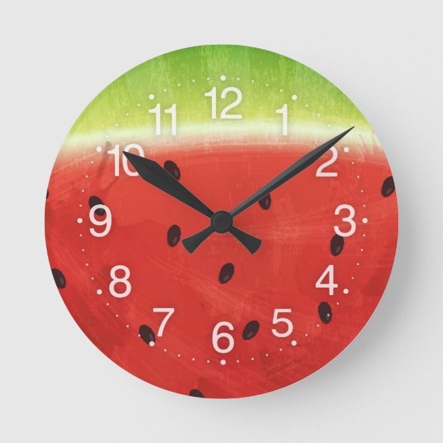 Cute Watercolor Watermelon Giant funny slice Round Clock (Front)