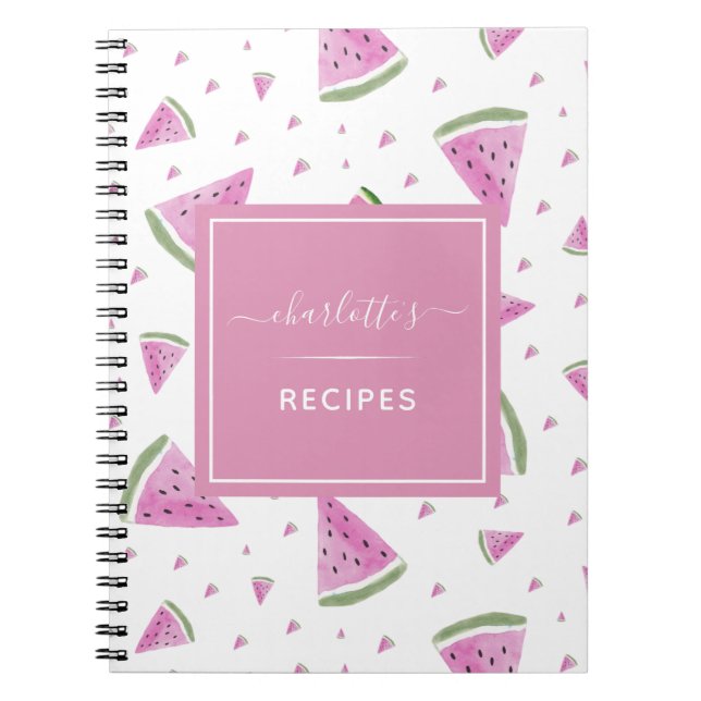Cute Watercolor Watermelon Pattern Sweet Recipe  Notebook (Front)