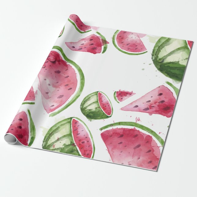 Cute Watercolor Watermelon  Wrapping Paper (Unrolled)