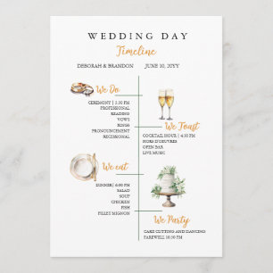 Cute Watercolor Wedding day Timeline Flat  Program