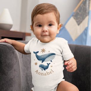 Cute Watercolor Whale Mom & Baby Custom Name Bodysuit