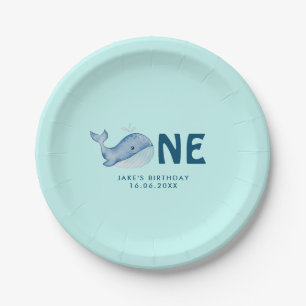 Cute Watercolor Whale Party Hat Birthday Paper Plate