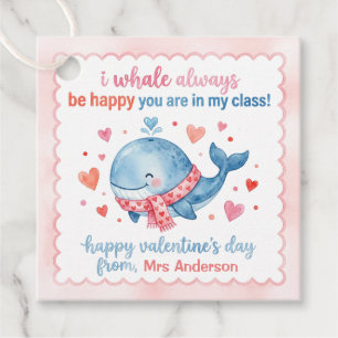 Cute Watercolor Whale Teacher Valentine  Favour Tags