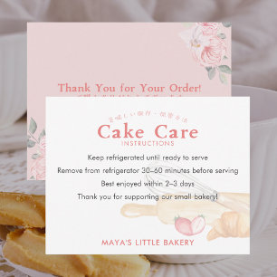 Cute Watercolor Whisk Pin Cake Care Instructions Thank You Card