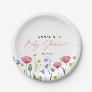 Cute Watercolor Wildflower Baby Shower Paper Plate