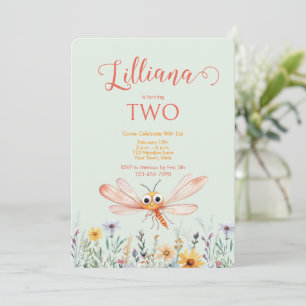 Cute Watercolor Wildflower Dragonfly Girl Birthday Invitation