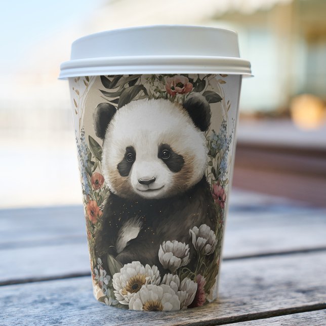 Cute Watercolor Wildflower Panda Bear Birthday Paper Cups (Creator Uploaded)