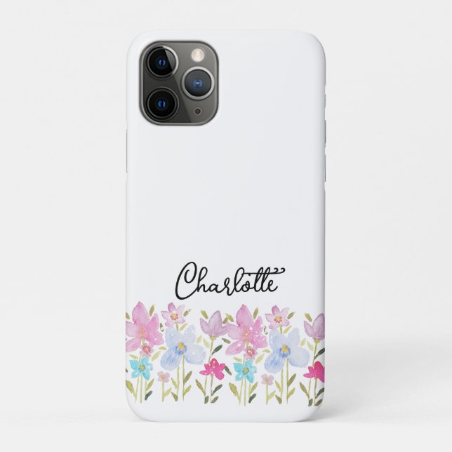 Cute Watercolor Wildflowers Monogrammed Case-Mate iPhone Case (Back)