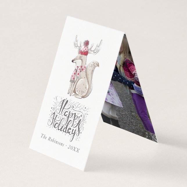 Cute watercolor Winter Fox Christmas photo (Front)