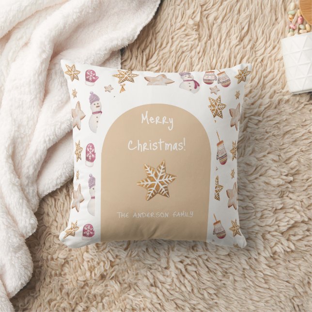 Cute Watercolor Winter Glowes Snowman Cookies Throw Pillow (Blanket)
