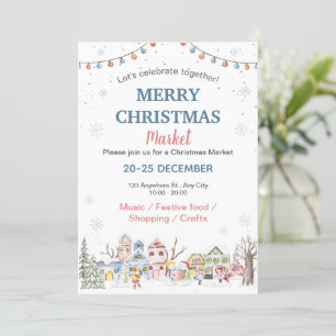 Cute Watercolor Winter Holiday Christmas Market Invitation