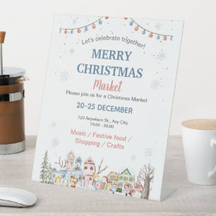 Cute Watercolor Winter Holiday Christmas Market Pedestal Sign