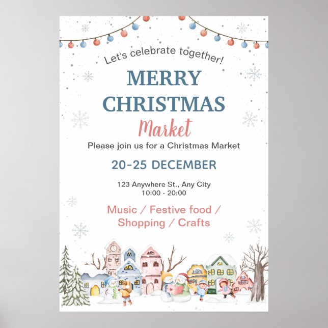 Cute Watercolor Winter Holiday Christmas Market Poster (Front)