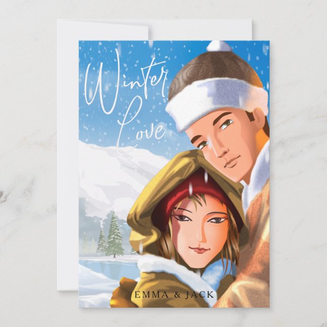 Cute Watercolor Winter Love Holiday Card (Front)