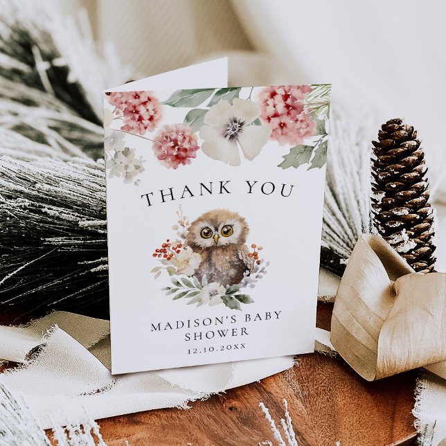 Cute Watercolor Winter Owl Baby Shower Thank You Card (Creator Uploaded)