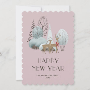 Cute Watercolor Winter Scene Happy New Year Card