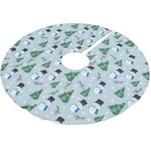 Cute Watercolor Winter Snow Pattern Brushed Polyester Tree Skirt