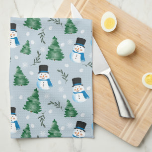 Cute Watercolor Winter Snow Pattern Kitchen Towel