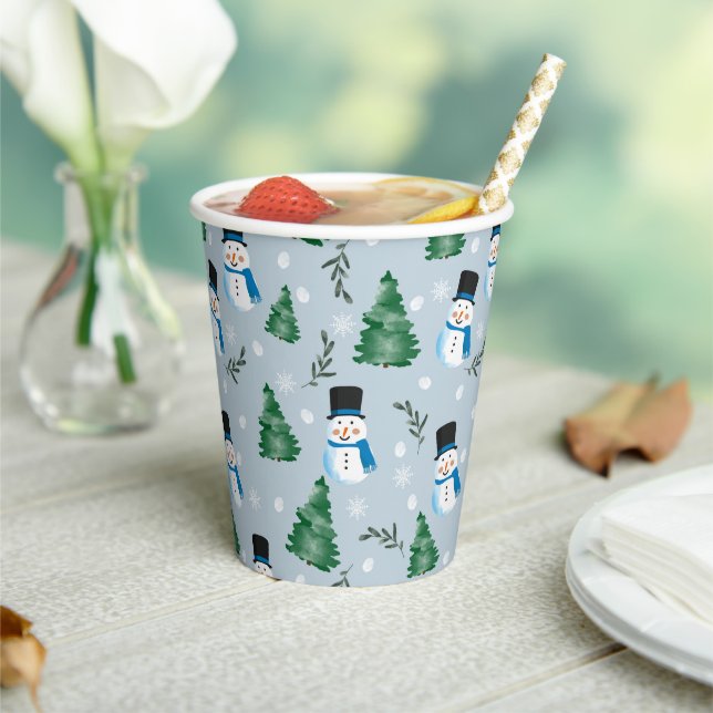Cute Watercolor Winter Snow Pattern Paper Cups (Insitu)