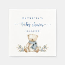 Cute Watercolor Winter Teddy Bear Baby Shower