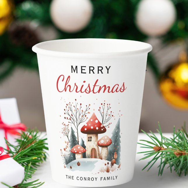 Cute Watercolor Winter Woodland Personalized  Paper Cups (Creator Uploaded)