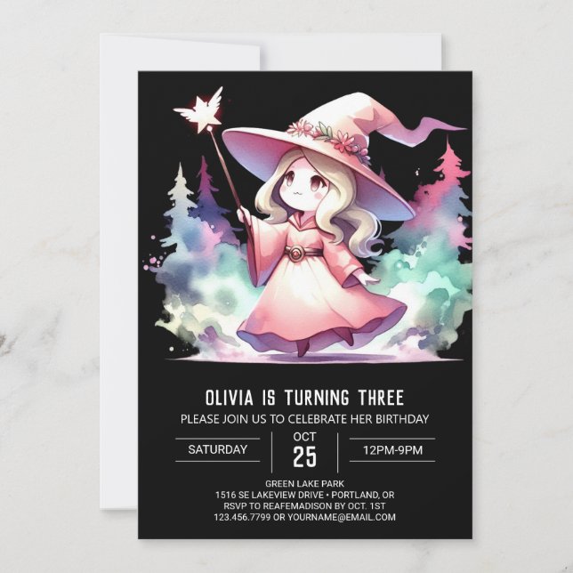 Cute Watercolor Wizard Birthday Invitation (Front)