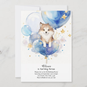 Cute Watercolor Wolf Pup Birthday Invitation